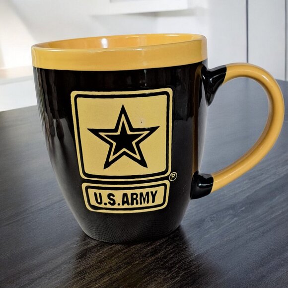 US ARMY Strong Go Army Large Black Yellow Ceramic Coffee Mug Cup Promotional - Picture 1 of 10